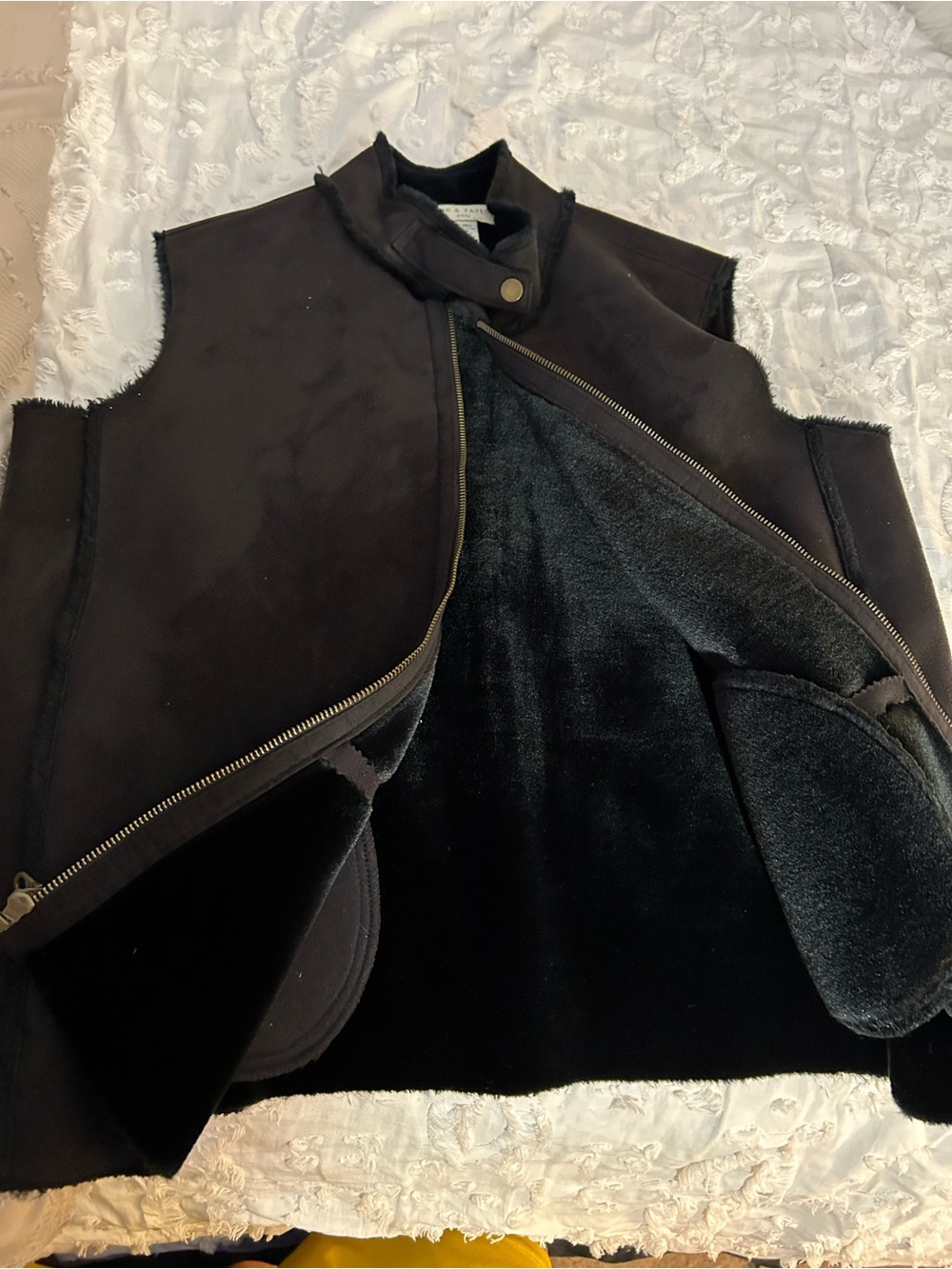 Lord & Taylor Sleeveless Black Faux-Shearling Vest
